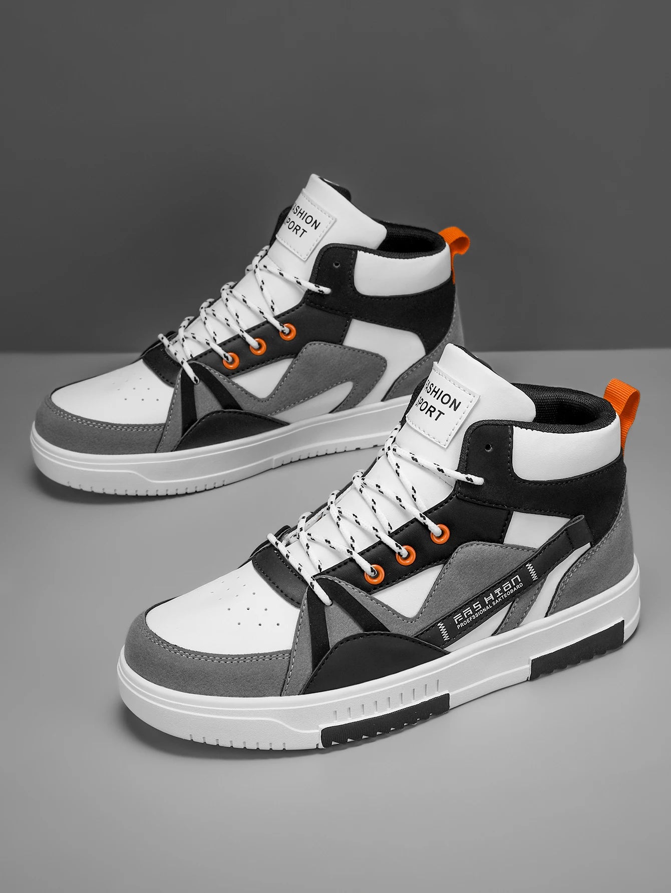 Men's Letter Pattern Contrasting Lace-Up Sports Fabric Dad Shoes Outdoor High-Top Sneakers