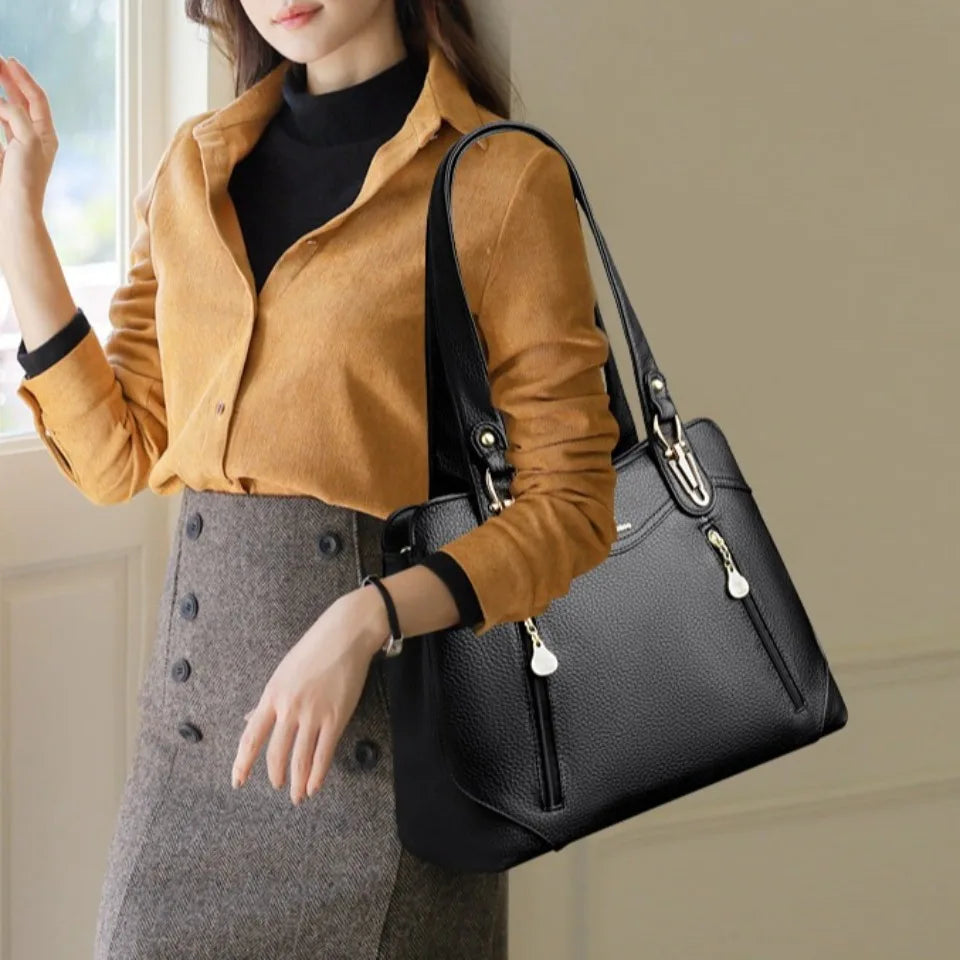 Genuine Brand Bark Pattern Leather Casual Tote A4 Large Luxury Handbags Women Bags Designer Shoulder Hand Bags for Women