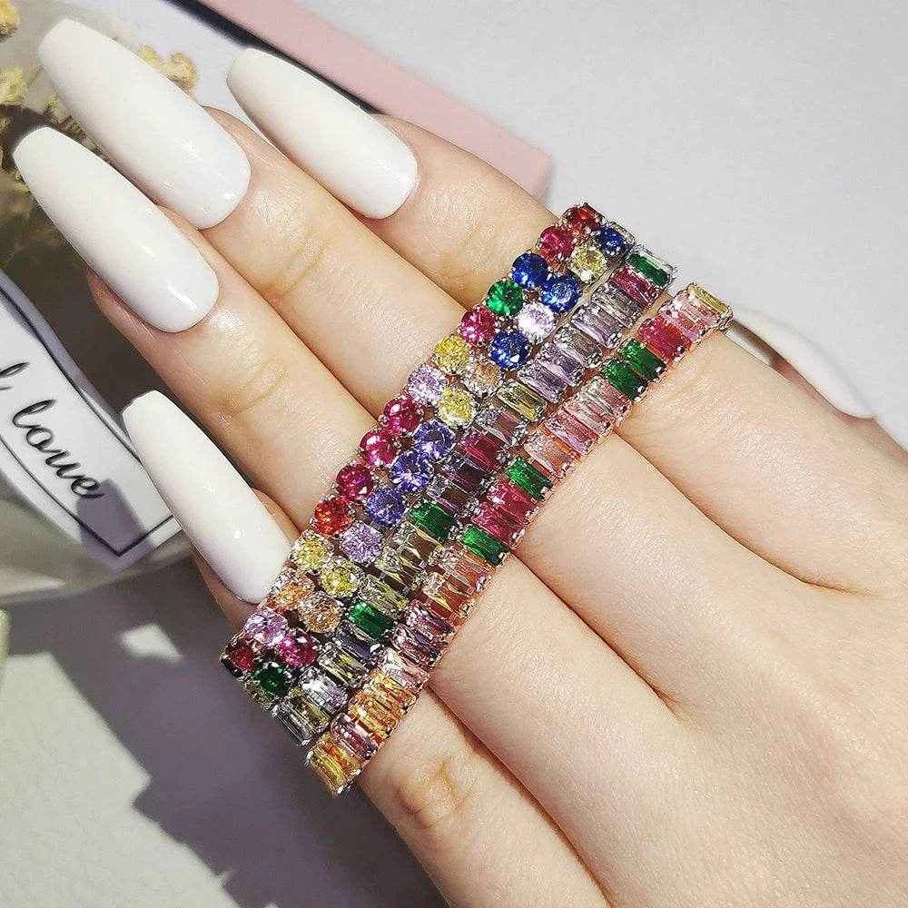 2024 New Arrival Colorful Rose Gold Silver Color Tennis Bracelet Adjustable for Women Party Gift Jewelry Wholesale S7193
