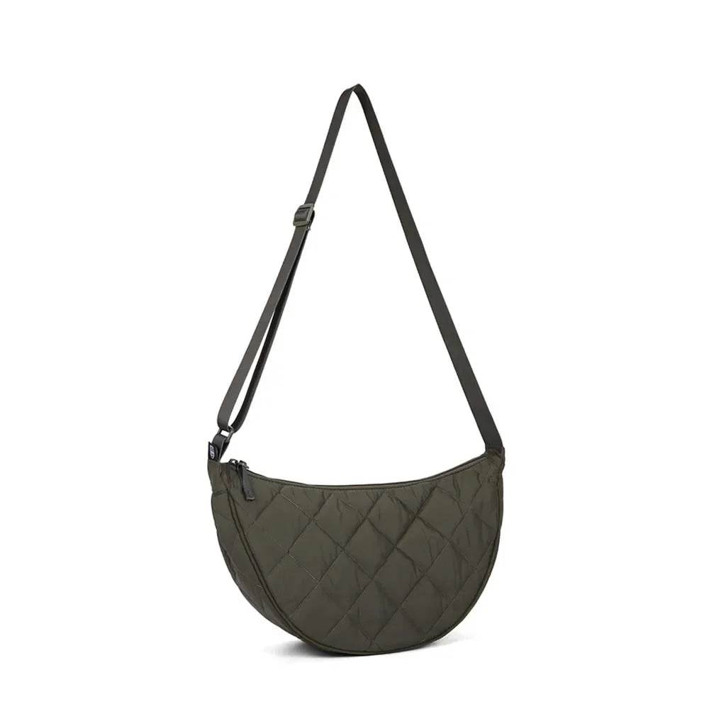 Autumn and Winter Diamond Lattice Single Shoulder Crossbody Bag Fashion Quilted Handbag Portable Nylon Plaid Commuter Travel Bag Qoraheyhub black Dark khaki green black-Dark khaki-green-WHITE-