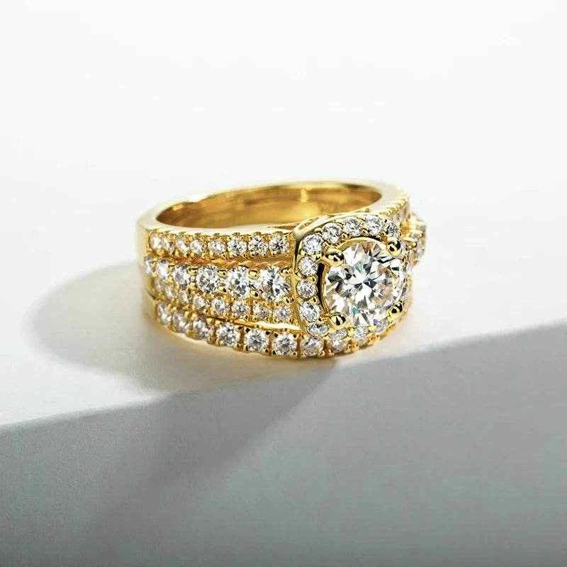 925 Sterling Silver 1 Carat All Moissanite 14K Gold Color Ring Set For Women Engagement Ring