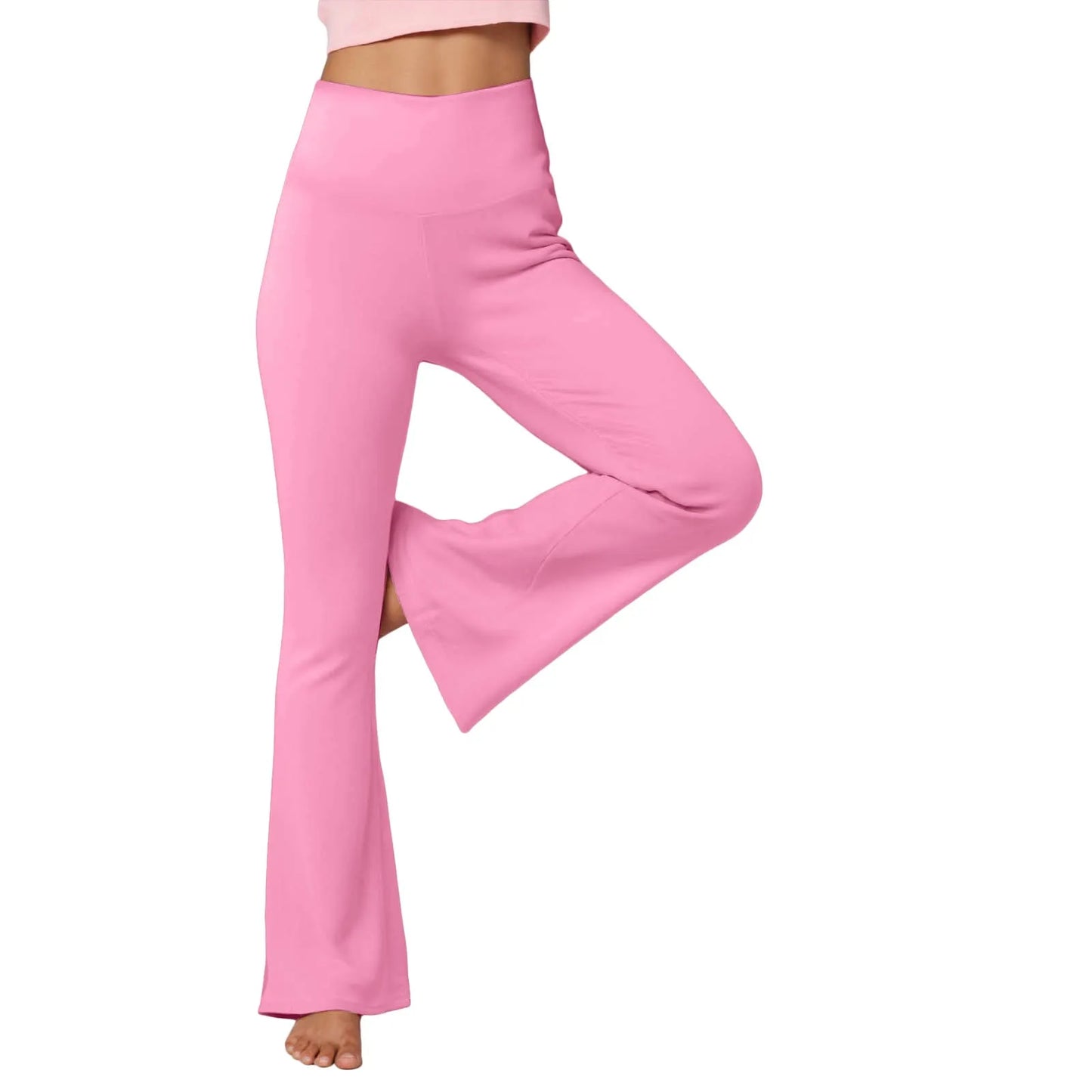 Flare Leggings For Women Low Rise Fold Over Flared Yoga Pants Slim Bootcut Leggings Ladies Comfy Workout Pants Pink Causal - Qoraheyhub