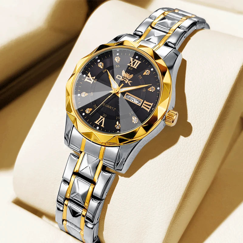 OPK Women Watches 6023L Elegant Fashion Original Quartz Watch for Lady Waterproof Stainless Steel Strap Small Dial Luminous Date - Qoraheyhub