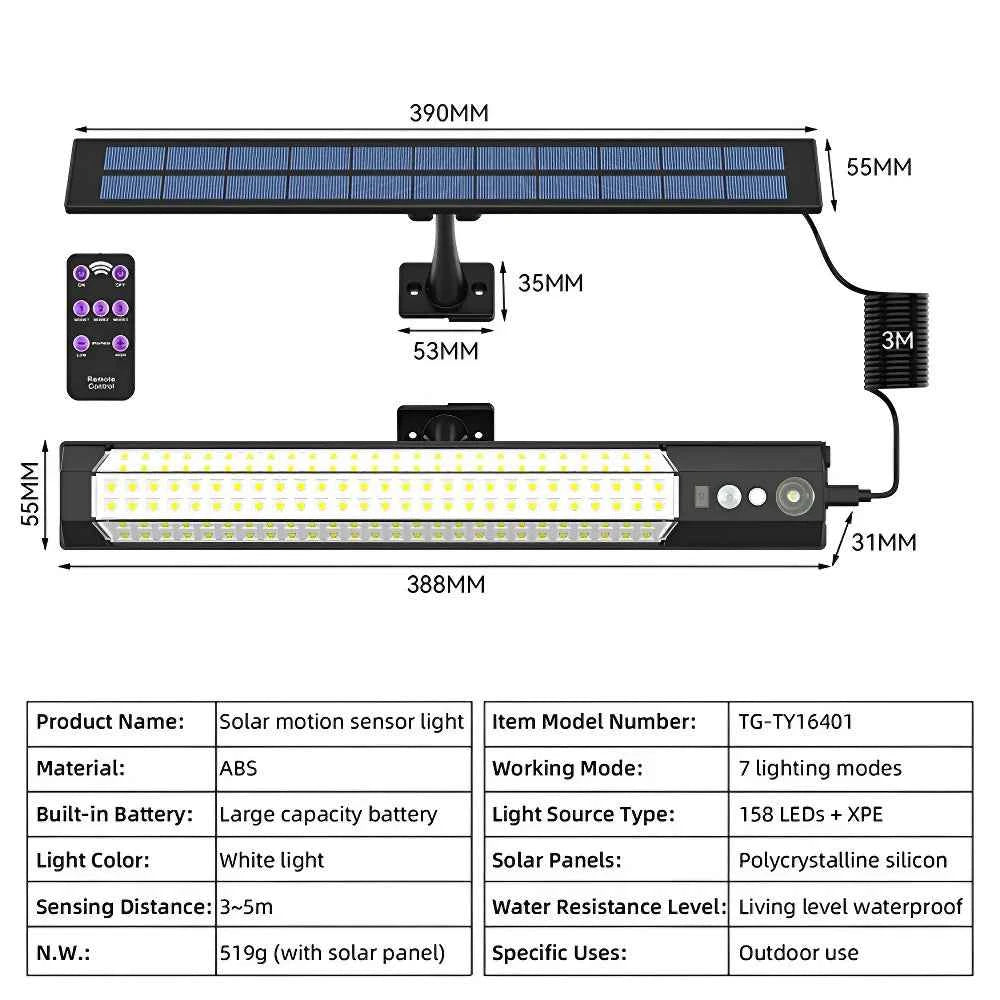316/158 LED Solar Lamp Motion Sensor Outdoor Camping Wall Light Waterproof Solar Powered Security Light Garden Fence Garden