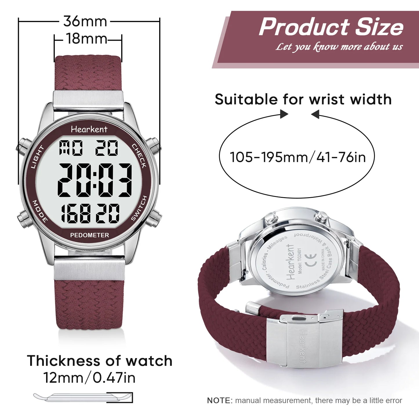 Hearkent Pedometer Sport Watches Step Counter Watch Women Digital Watches Calories Mile Stopwatch Countdown for Walking Tracker - Qoraheyhub