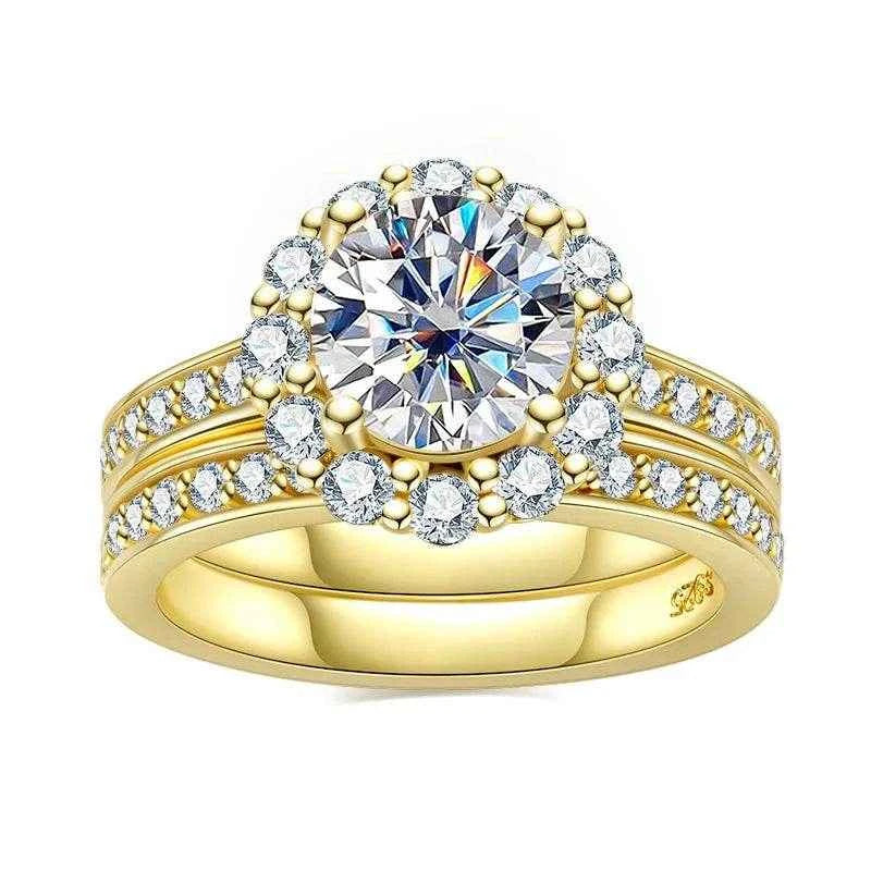 2 Carat D Color All Moissanite 925 Sterling Silver Wedding Yellow Color Ring Sets Engagement Band Fine Jewelry For Women