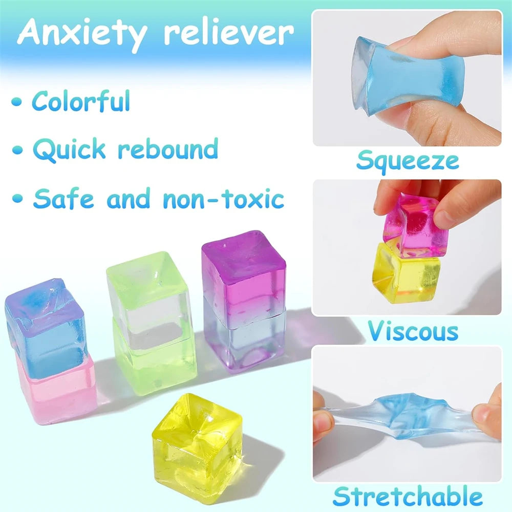 1/3/5/10 PCS Fidget Toy Mini Squishy Toys Ice Block Stress Ball Toy Kawaii Transparent Cube Square Stress Relief Squeeze Toy - Qoraheyhub