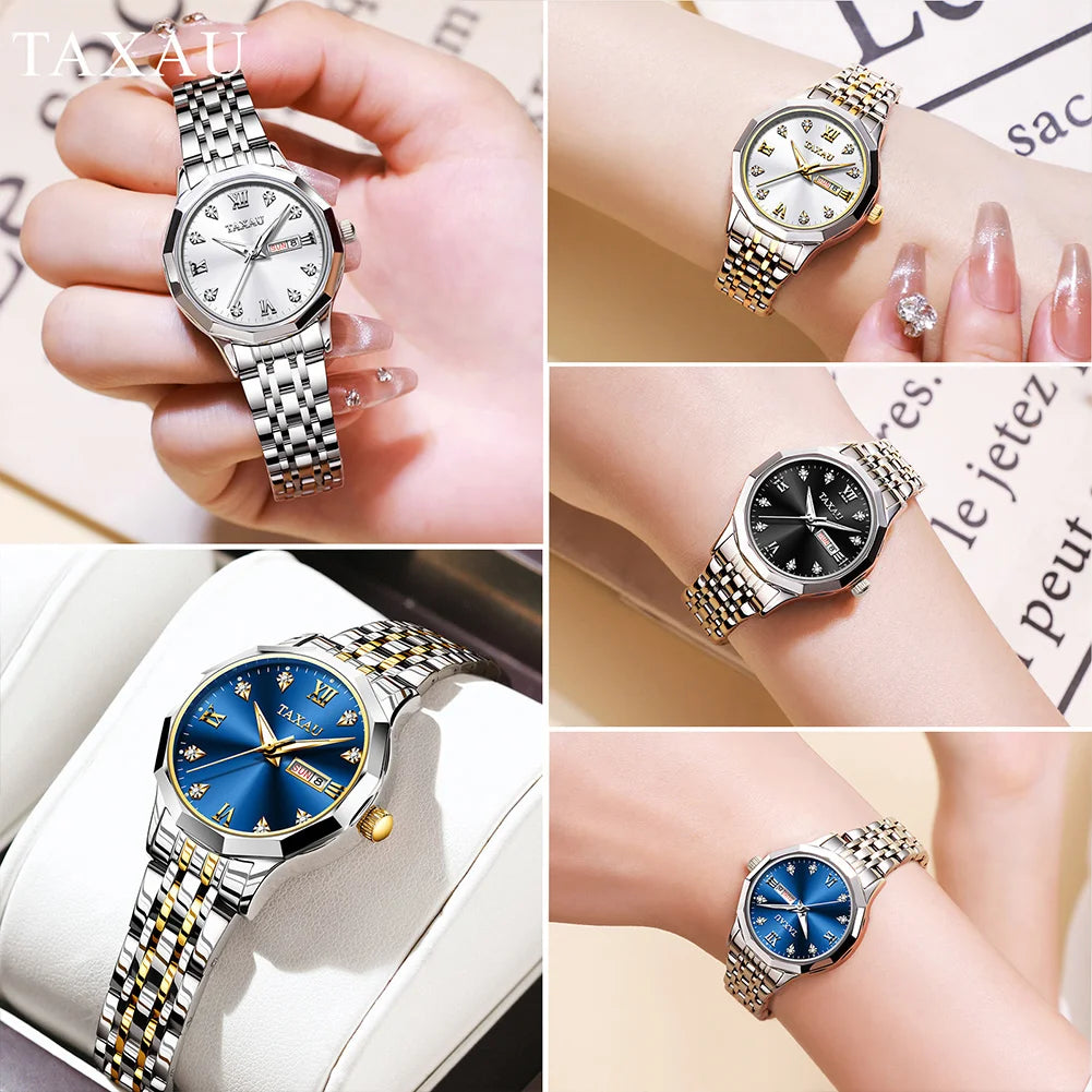 OLEVS Fashion Golden Watch for Women Stainless Steel Waterproof Women's Watches Elegant Original Luxury Ladies Quartz Wristwatch - Qoraheyhub