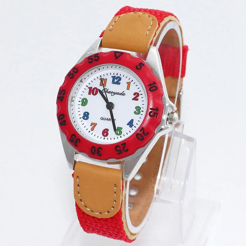 Chaoyada Children Boys Girls 24hours Canvas Quartz Wristwatches Kids Students Military Waterproof Watches - Qoraheyhub