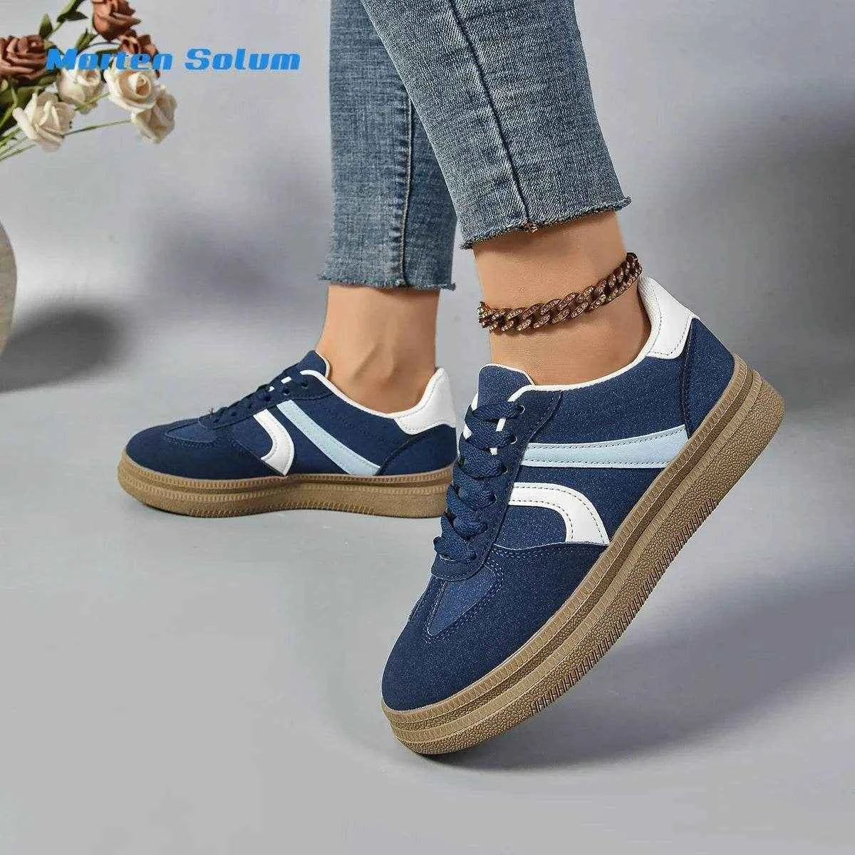 Women Blue Suede Sneakers 2024 Fashion Low-top Ladies Trendy Shoes Comfort Casual Vulcanized Sneakers Female Zapatos De Mujer