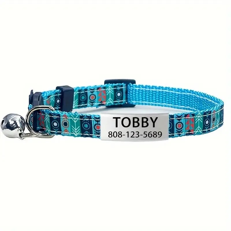Personalized ID Tag Cat Collar with Bell Custom Collar Safety Breakaway Adjustable Nylon Engraving Small Kitten Necklace