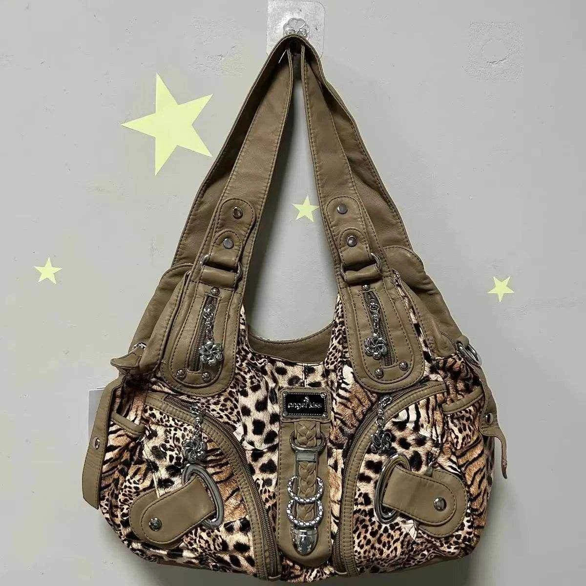 Angelkiss Women Handbags Leopard Bag Top-handle Handbag Fashion Satchel Dumpling Pack Shoulder Bag Tote Bag Hobos Large Purse