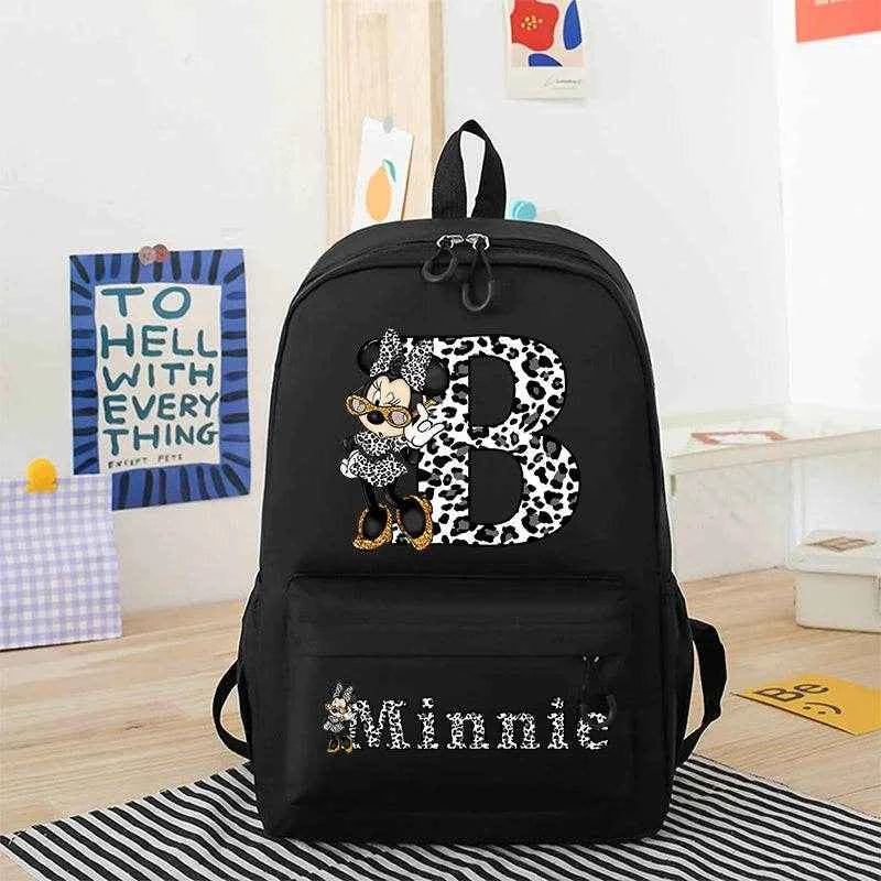 Minnie Mouse Disney Girls Boys Cartoon Backpack Anime Knapsack Breathable Student Schoolbag Wear Resistant Canvas Bag Kids Gifts
