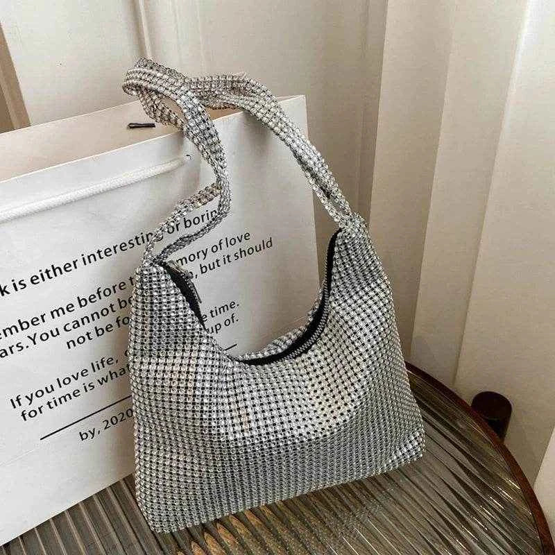 Delicate Shoulder Bag for Rhinestone Bag Clutch Purses Handbag Evening Bag Silver Shiny Underarm Bag for Valentine's Day