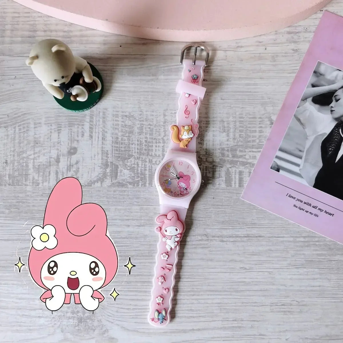 3D Pattern Children Wrist Watch Sanrio Hello Kitty Cinnamoroll Waterproof Watch Kuromi Cartoon Christmas Watchband Kids Gift - Qoraheyhub