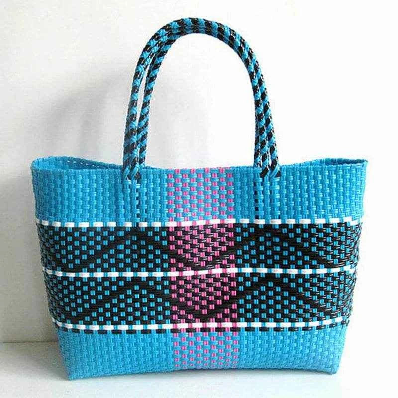 Plastic Woven Women's Handbag Handmade Bohemia Storage Basket Contrast Tote Bag Designer Summer Beach Bag Female Shoulder Bags