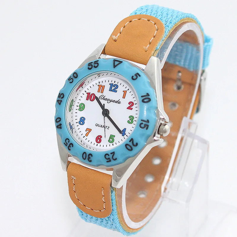 Chaoyada Children Boys Girls 24hours Canvas Quartz Wristwatches Kids Students Military Waterproof Watches - Qoraheyhub