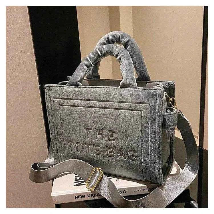 2025 Women's Khaki Velour Tote Bag Original Letter Print Medium Ladies Brand Shopper Handbag Female Square Medium Shoulder Bags