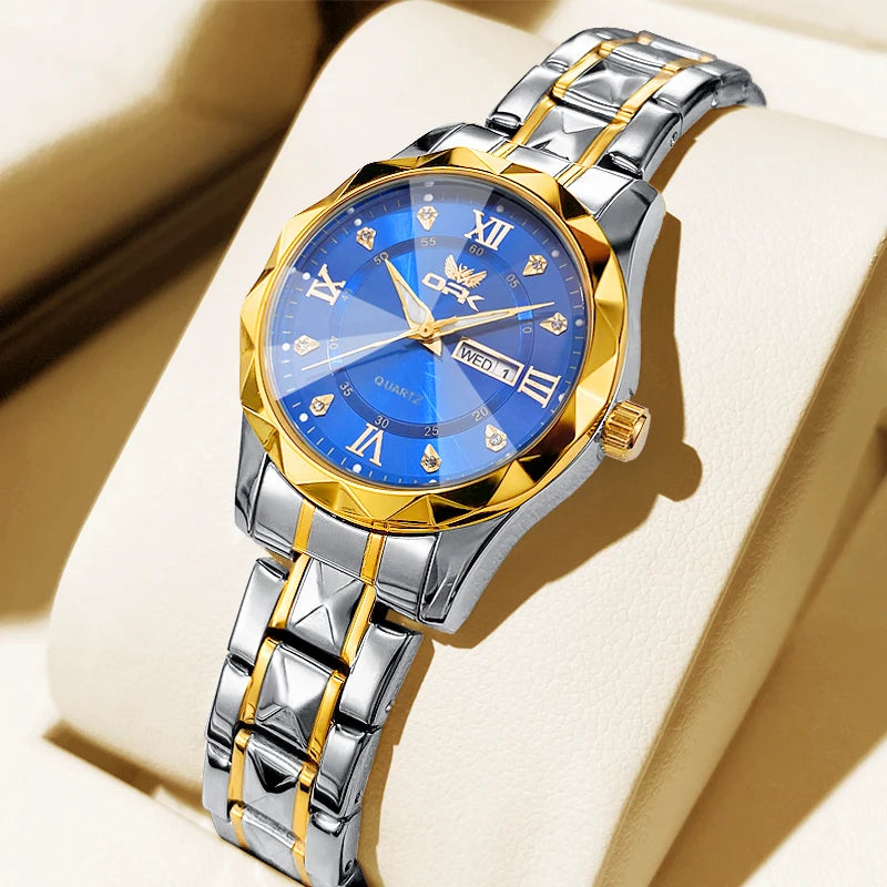 OPK Women Watches 6023L Elegant Fashion Original Quartz Watch for Lady Waterproof Stainless Steel Strap Small Dial Luminous Date - Qoraheyhub