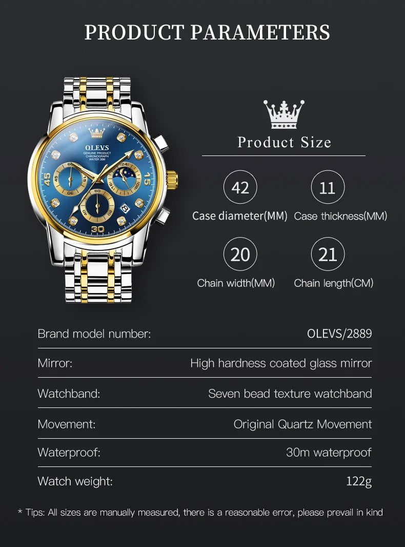 OLEVS Luxury Watch for Men Original Fashion Business Man Quartz Wristwatches Waterproof Stainless Steel Mens Watch Reloj Hombre - Qoraheyhub