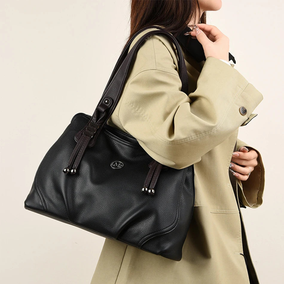 High Quality Soft Leather Handbags for Women Vintage Shoulder Tote Bag Luxury Designer Ladies Large Capacity Top-Handle Bags Sac