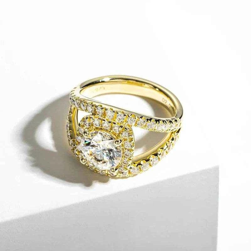 2 Carat D Color All Moissanite 925 Sterling Silver Woman Ring Yellow Color Engagement Wedding Fine Jewelry