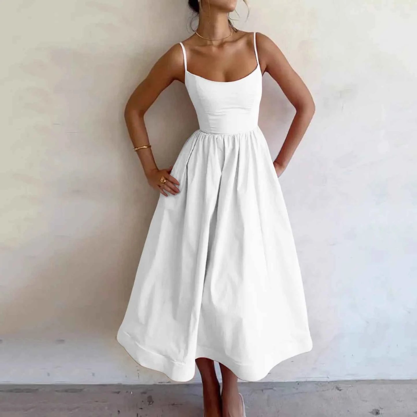 Dresses For Girls Women Sleeveless Sling Long Summer Solid Color Elegant Square Collar Backless A Line Bandage Dress Sexy