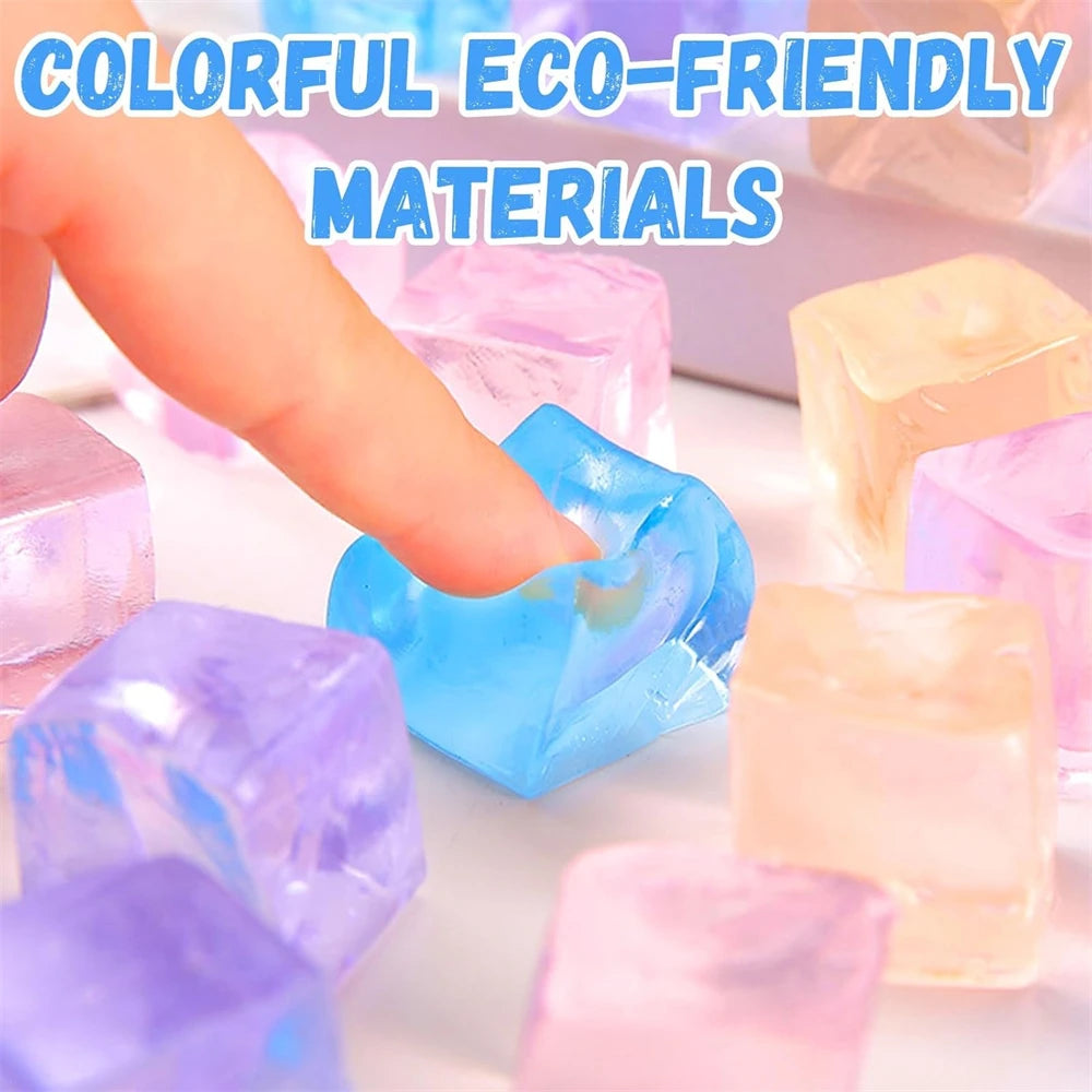 1/3/5/10 PCS Fidget Toy Mini Squishy Toys Ice Block Stress Ball Toy Kawaii Transparent Cube Square Stress Relief Squeeze Toy - Qoraheyhub