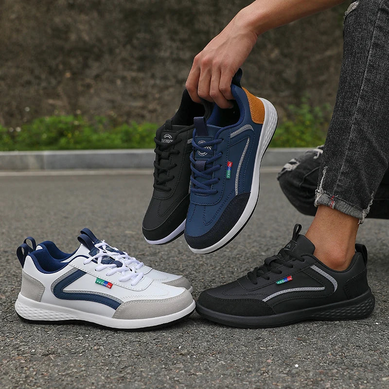 New Lightweight Men Casual pu Leather Sneakers Outdoor Men Walking Shoe 2025 Soft Bottom Non Slip Lace up Durable Shoes for Mens