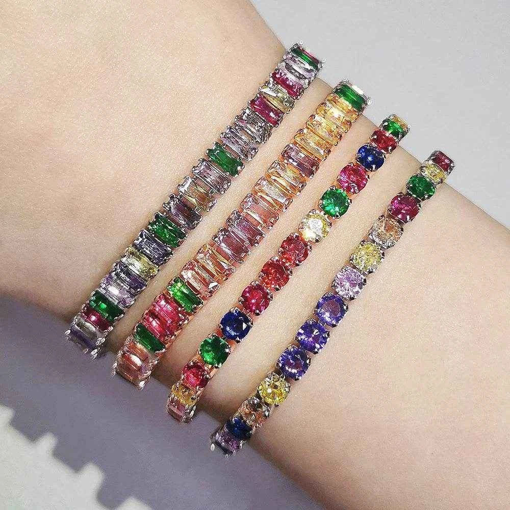 2024 New Arrival Colorful Rose Gold Silver Color Tennis Bracelet Adjustable for Women Party Gift Jewelry Wholesale S7193