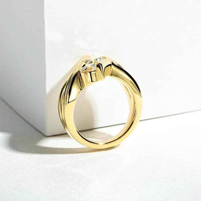 Three Stones 925 Sterling Silver 2 Carat All Moissanite Ring Woman Yellow Color Engagement Jewelry