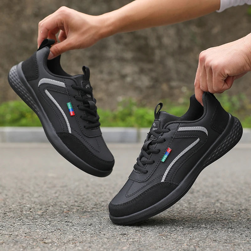 New Lightweight Men Casual pu Leather Sneakers Outdoor Men Walking Shoe 2025 Soft Bottom Non Slip Lace up Durable Shoes for Mens