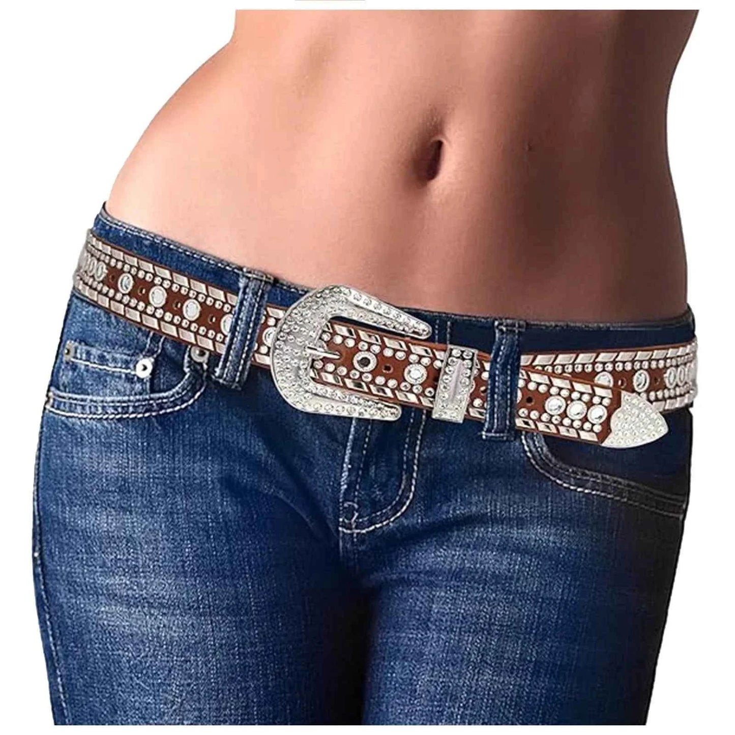 Women'S Rhinestone Bling Leather Belts For Jeans Pants Fashion Silver Buckle Leather Belt Key Ring Holder Cowboy ремень Y2k
