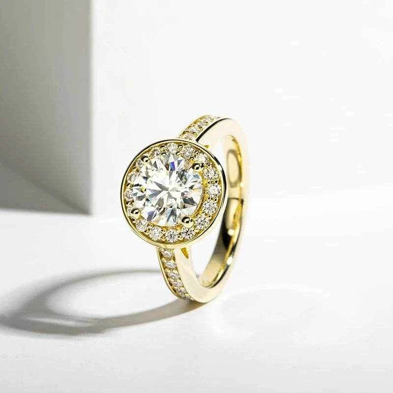2 Carat All Moissanite 925 Sterling Silver Engagement Jewelry 14K Yellow Color Ring For Women
