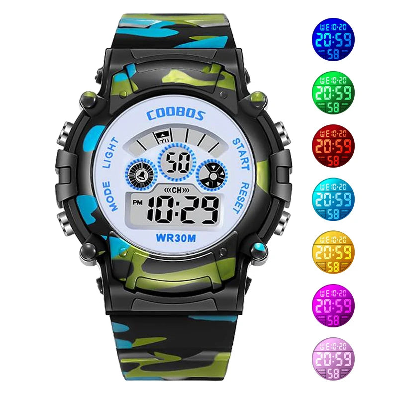 Military Sports Children Watch Colorful Back-light LED Digital Watch Luminous Waterproof Electronic Watch for kids Boys girls - Qoraheyhub