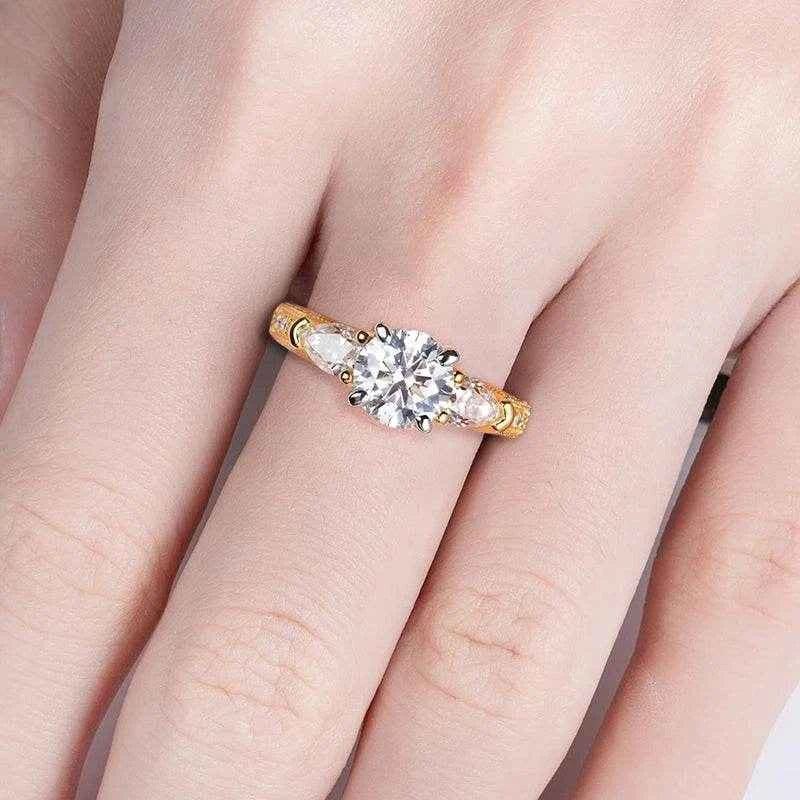 Three Stones 3 Ct All Moissanite Engagement Rings 925 Sterling Silver Plated Lab Created Diamond Wedding Band