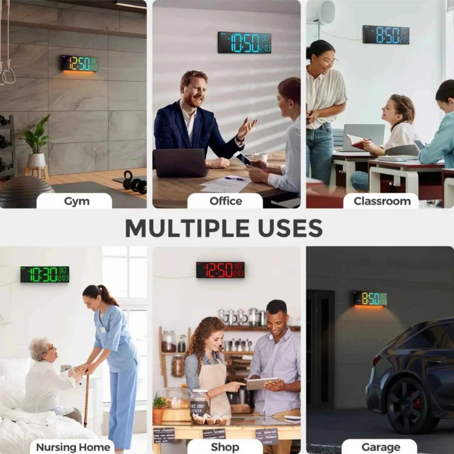 Mpow 16" Large Digital Wall Clock with Remote Control,Alarm Clock for Bedroom,10 Brightness Dimmer, 8 Colors,Auto DST, ℃/℉,Timer