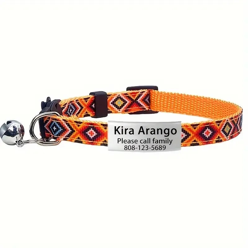 Personalized ID Tag Cat Collar with Bell Custom Collar Safety Breakaway Adjustable Nylon Engraving Small Kitten Necklace