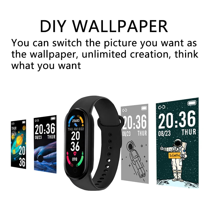 M6 Smart Watch Men Women Fitness Smart Bracelet Sports Band Heart Rate Blood Pressure Monitor Waterproof Multi-function Watches - Qoraheyhub