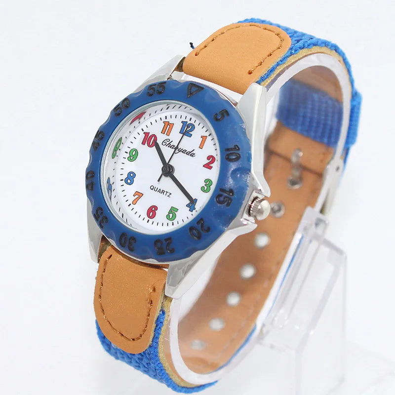 Chaoyada Children Boys Girls 24hours Canvas Quartz Wristwatches Kids Students Military Waterproof Watches - Qoraheyhub