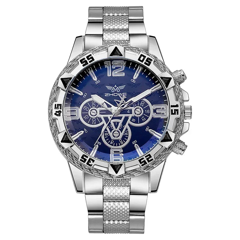 Luxury Business Men's Watch Stainless Steel Strap Blue-Light Glass Men Quartz Watches Big Dial Casual Wristwatch for man gifts - Qoraheyhub