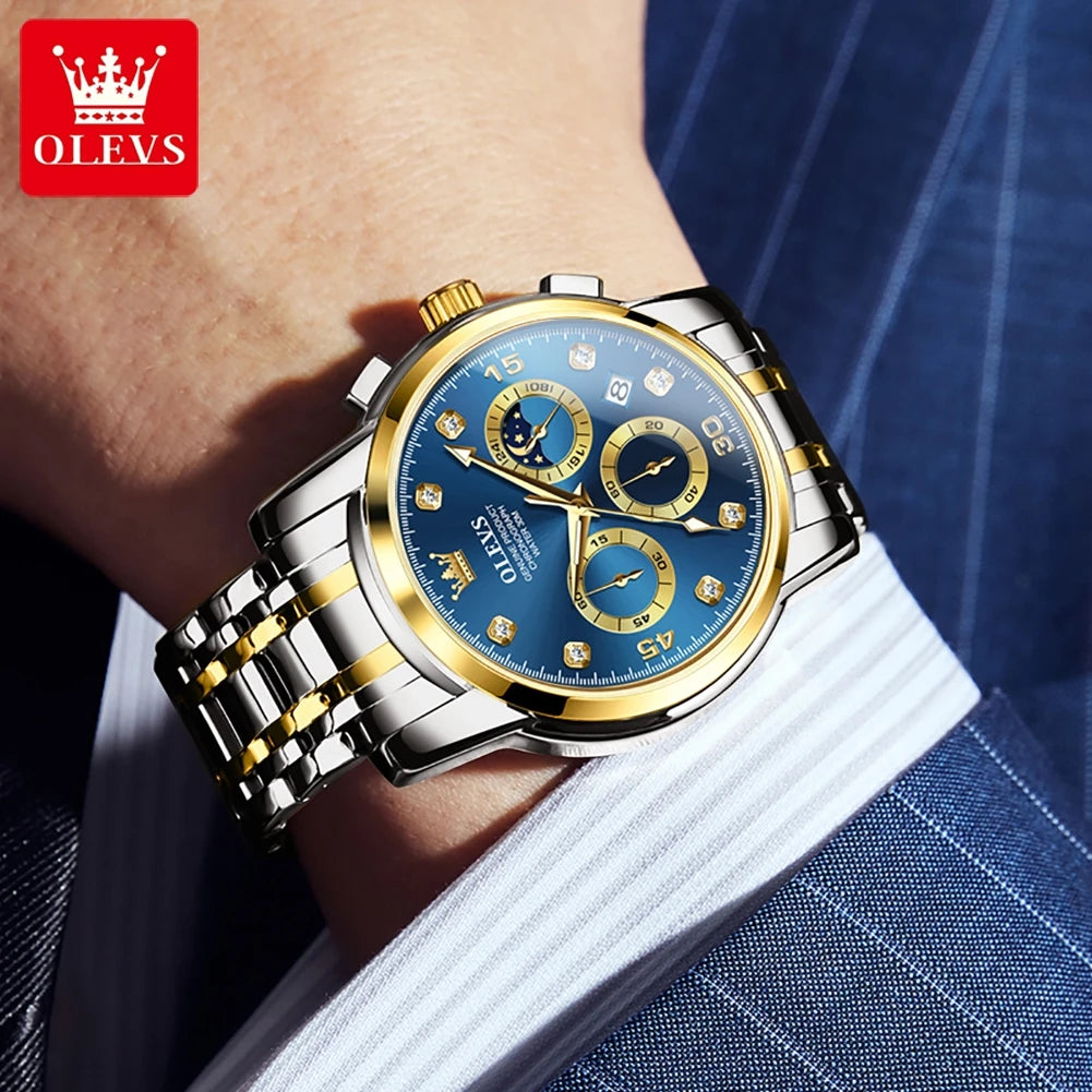 OLEVS Luxury Watch for Men Original Fashion Business Man Quartz Wristwatches Waterproof Stainless Steel Mens Watch Reloj Hombre - Qoraheyhub