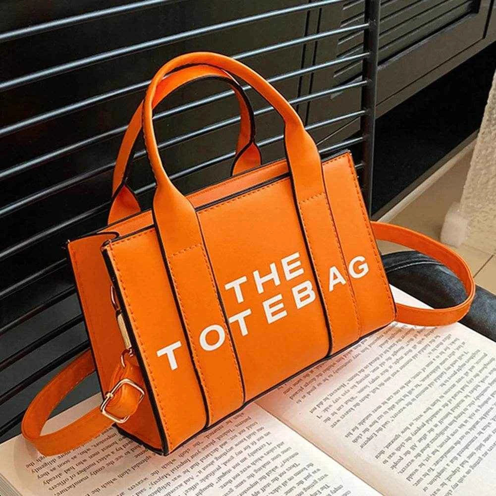 Women Messenger Bags Letters Printed Fashion Top-Handle Bags PU Leather Portable Casual Simple Adjustable Straps Female Tote Bag