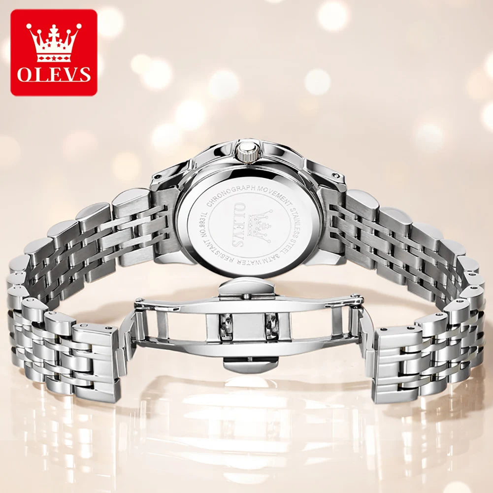 OLEVS 9931 Elegant Fashion Women's Watches Luxury Brand Original Quartz Watch for Lady Waterproof Stainless Steel Luminous Date - Qoraheyhub