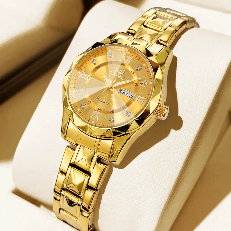 OPK Women Watches 6023L Elegant Fashion Original Quartz Watch for Lady Waterproof Stainless Steel Strap Small Dial Luminous Date - Qoraheyhub