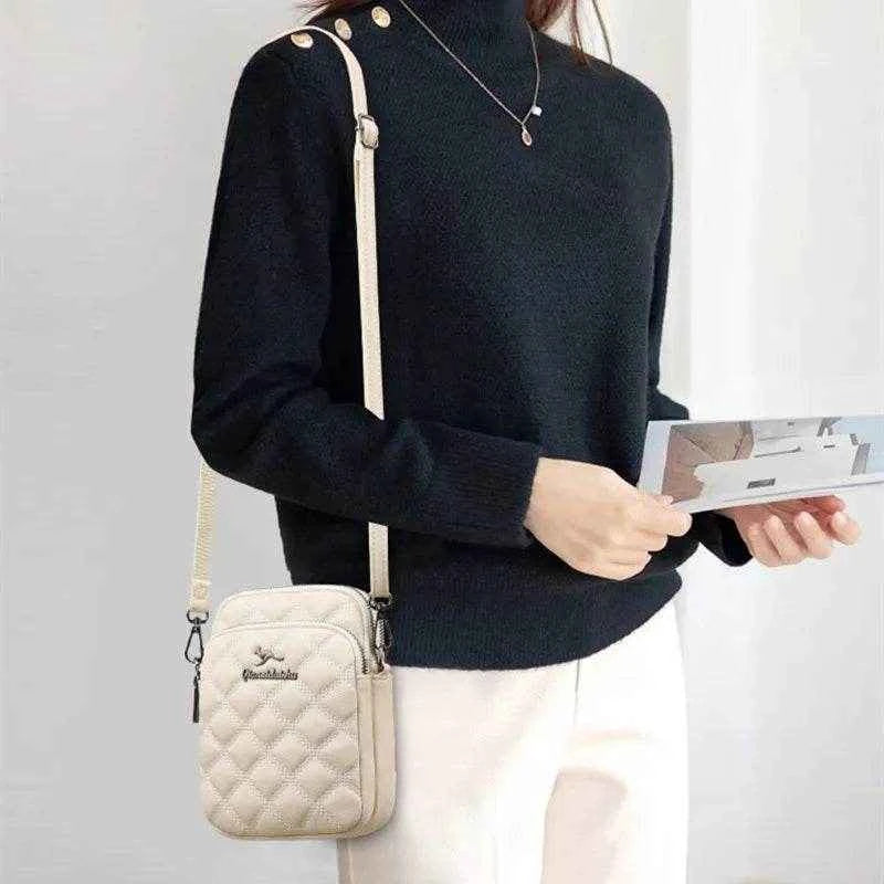 2025 New Three-layer Mobile Phone Bag Women's Single Shoulder Mother's Bag Fashionable Diamond Grid Embroidery Crossbody Handbag
