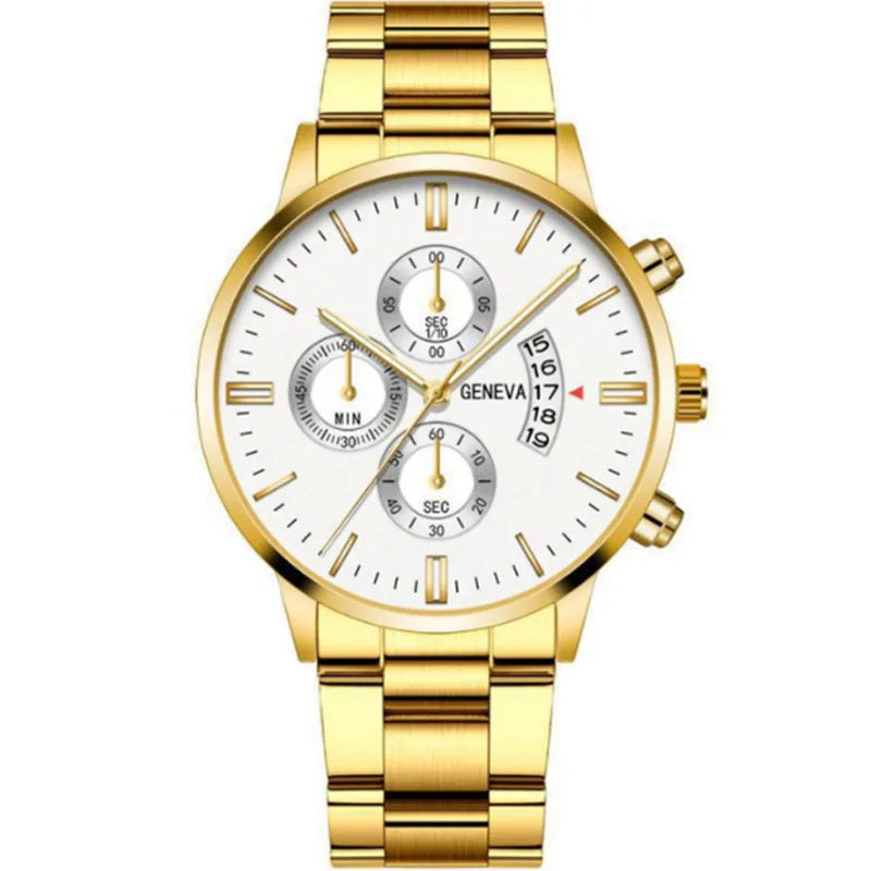 Fashion Men Stainless Steel Watch Luxury Calendar Quartz Wrist Watch Mens Business Watches for Man Clock Montre Homme - Qoraheyhub