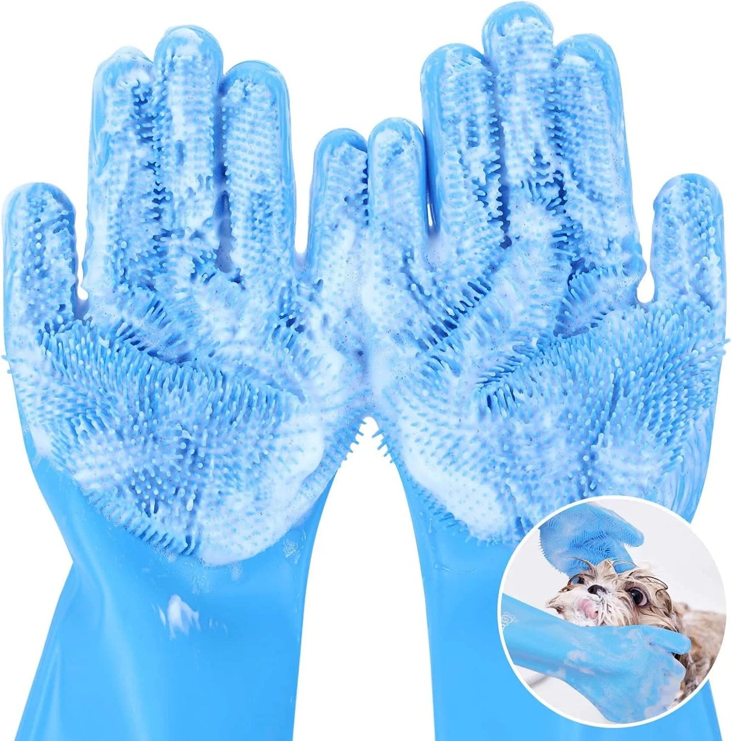 Pet Grooming Gloves Dog Cat Bathing Cleaning Glove Shampoo Scrubber Clean Soft Silicone Hair Removal Glove Hand Skin Protection - Qoraheyhub