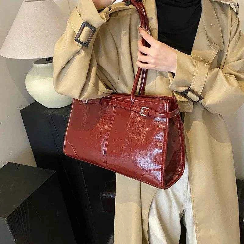 LEFTSIDE Large PU Leather Tote Bags Lady Shoulder Bag for Women 2024 Winter New Trend Fashion Y2K Retro Handbags and Purses