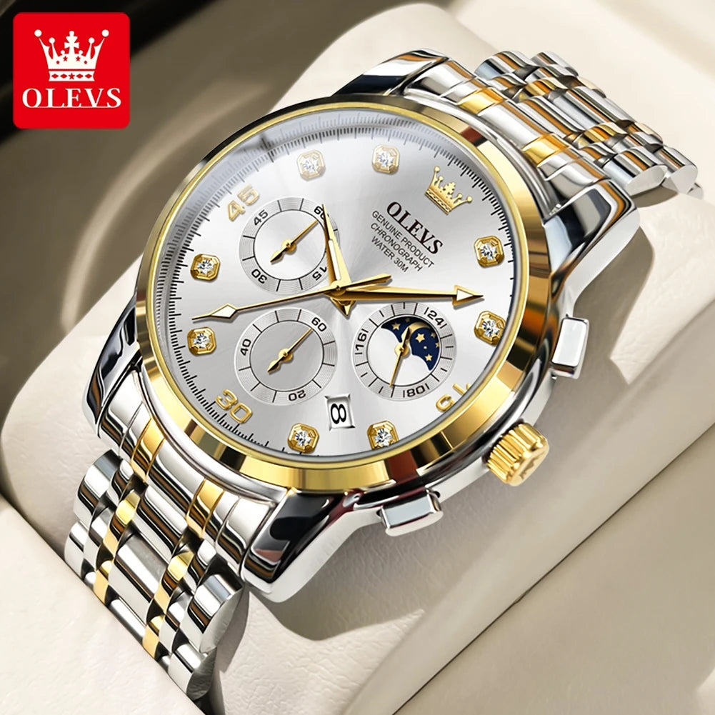 OLEVS Luxury Watch for Men Original Fashion Business Man Quartz Wristwatches Waterproof Stainless Steel Mens Watch Reloj Hombre - Qoraheyhub